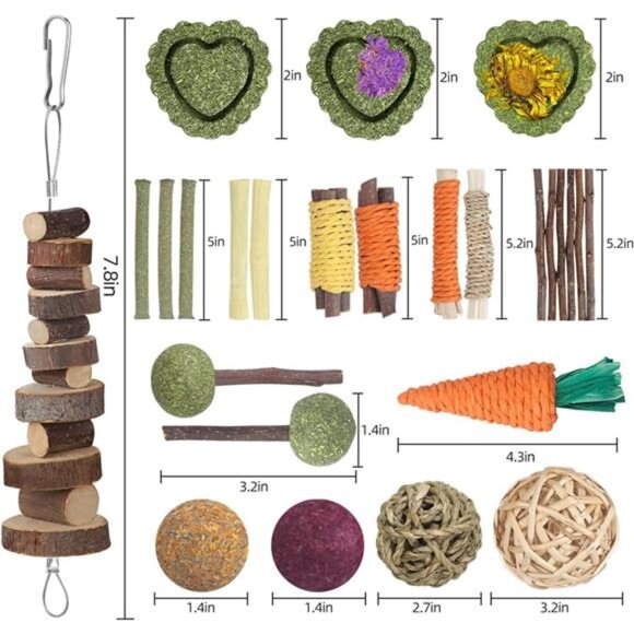 Rabbit Toys Bunny Toys 26Pcs Natural Timothy Hay Sticks Apple Wood Sticks - Picture 3 of 7